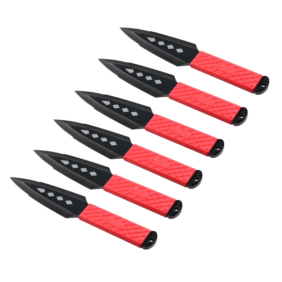 NedFoss KUNA Throwing Knives, 10" Throwing Spears 6Pack, 0.2" Thick Blade Throwing Knife Set, Inovative TPR Rubber Wrapped Handle, All-in-one Sheath for Recreation and Competition