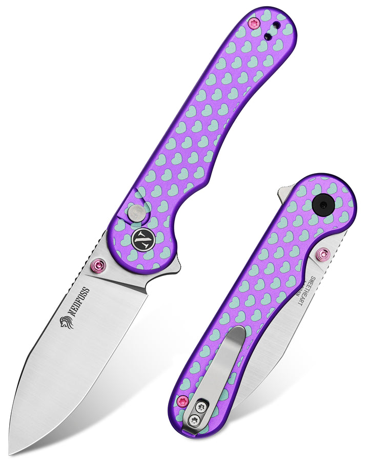 NedFoss SWEETHEART Violet Pocket Knife, 2.9" Blade EDC Knife, 14C28N Steel Button Lock Knife