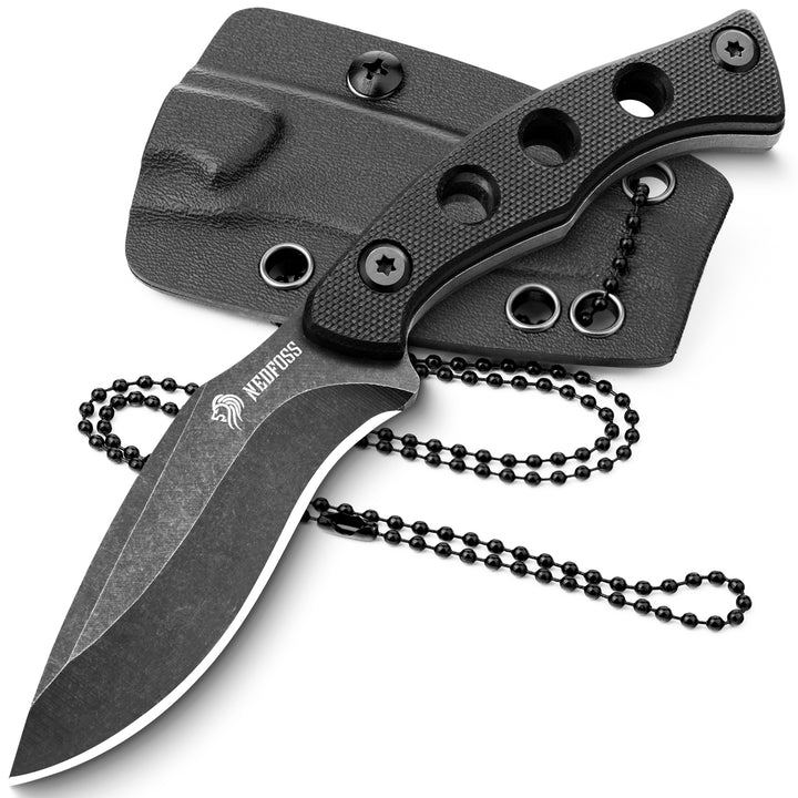 NedFoss Squirrel Small EDC Fixed Blade Knife, 2.7" Neck Knife w/ G10 Handle and Kydex Sheath, Adjustable Belt Clip For Vertical and Horizontal Carry, Full Tang Utility Knife, Mini Kukri Knife with Chain Lanyard