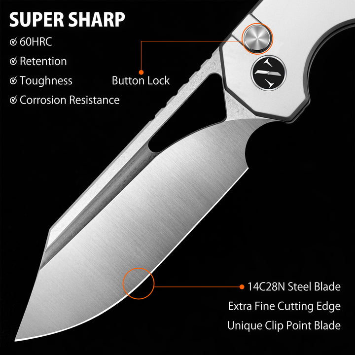 NedFoss COUGAR 3" Sandvik 14C28N Blade Folding Pocket Knife with Button Lock