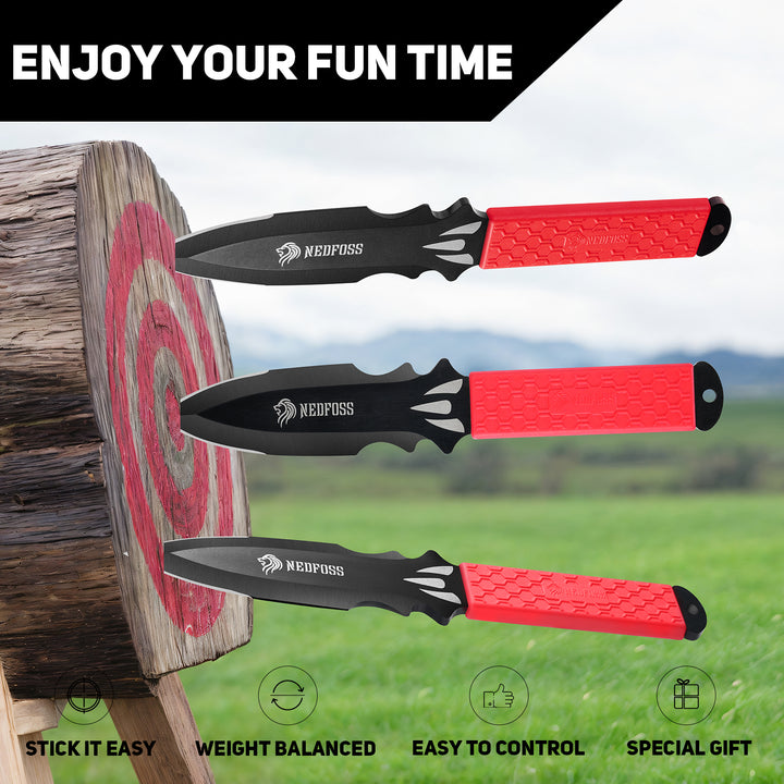 NedFoss BRAMBLE Throwing Knives 6Pack, 10" Full Tang Design, 0.2" Thick Blade, Inovative TPR Rubber Wrapped Handle, Throwing Knife Set with All-in-one Sheath for for Beginner or Pro