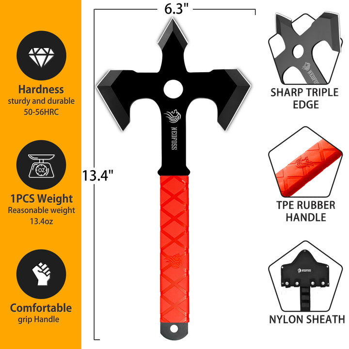 NedFoss Wurfäxte und Tomahawks, 3er-Pack einteilige dreischneidige Wurfaxt aus Stahl mit Scheide, 2,16-Zoll-Wurfaxt-Set mit mit Paracord umwickeltem Gummigriff für Axtwurfspiele 