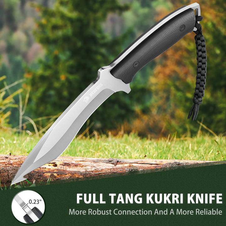 NedFoss feststehendes Bushcraft-Messer mit Scheide, 11,5'' Full Tang Kukri Machete Survival-Jagdmesser mit G10-Griff für Outdoor, Camping und Survival, Camping-Geschenke für Männer