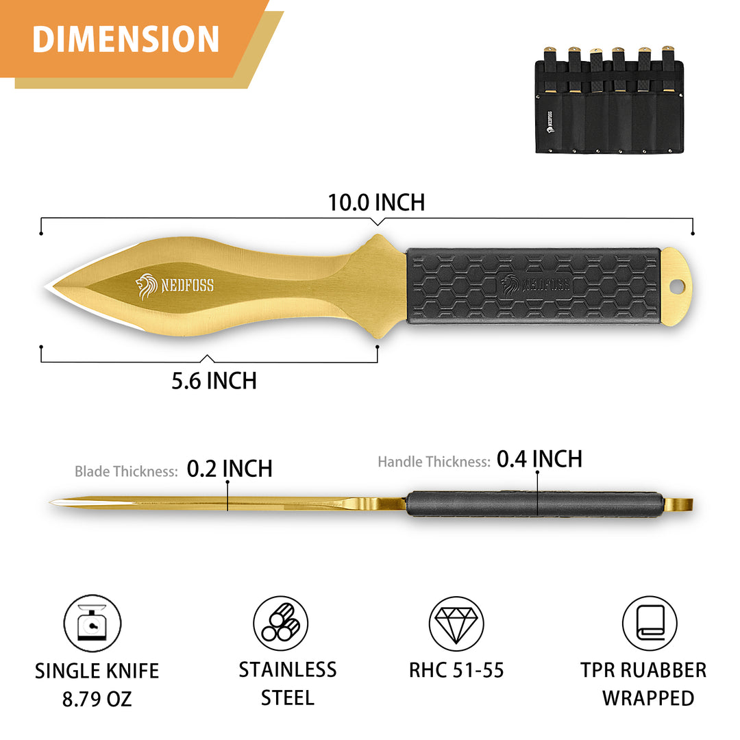NedFoss COBRA Throwing Knives 6Pack, Ideal Companion for Throwing Axes and Tomahawks, 10" One Piece Stainless Steel Design with Sheath, Sturdy for Recreation and Competition