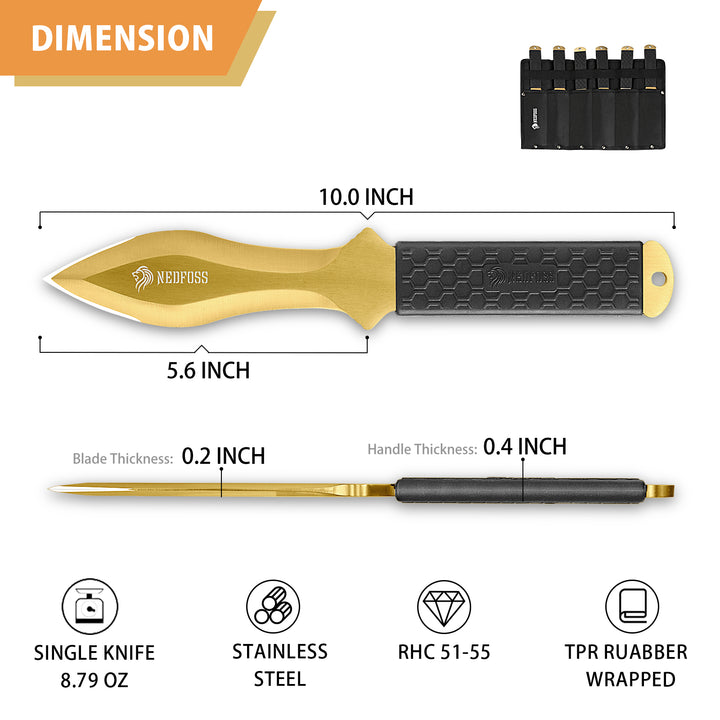 NedFoss COBRA Throwing Knives 6Pack, Ideal Companion for Throwing Axes and Tomahawks, 10" One Piece Stainless Steel Design with Sheath, Sturdy for Recreation and Competition