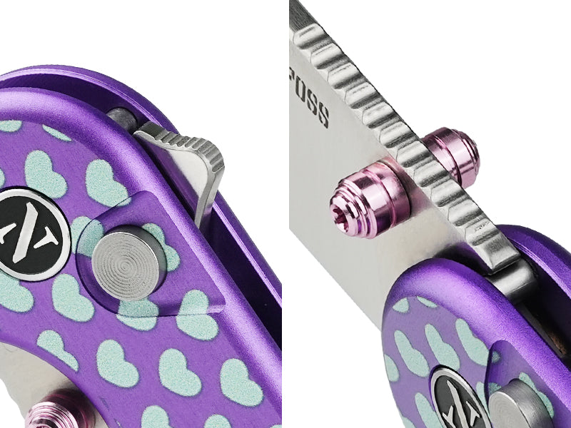 NedFoss SWEETHEART Violet Pocket Knife, 2.9" Blade EDC Knife, 14C28N Steel Button Lock Knife