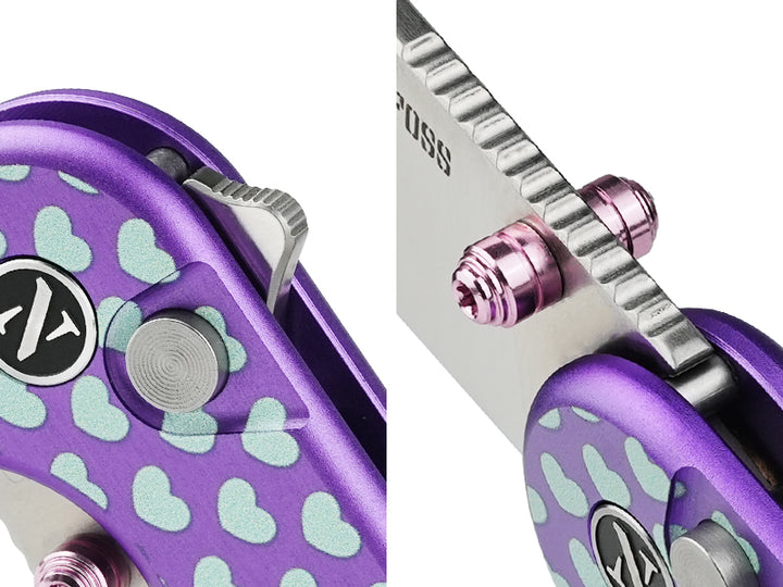 NedFoss SWEETHEART Violet Pocket Knife, 2.9" Blade EDC Knife, 14C28N Steel Button Lock Knife