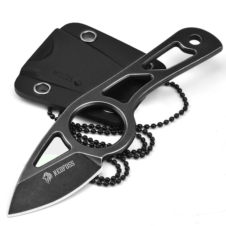 NedFoss Neck Knife with Sheath and Necklace, Spear Finger Hole Fixed Blade EDC Knife,1.9" Small Knife Necklace With Adjustable Belt Clip for Men Women, EDC Utility Knife Mini Box Cutter