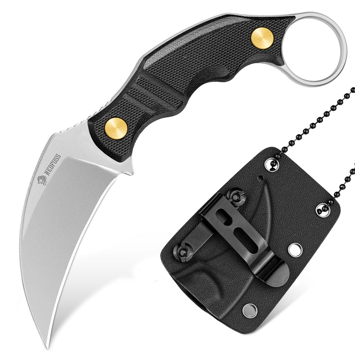 NedFoss VULTURE EDC Neck Knife with Kydex Sheath, 2.3" 14C28N Steel Fixed Blade Claw Knife with G10 Handle and Adjustable Belt Clip, Utility Belt Knife Necklace for Men Women