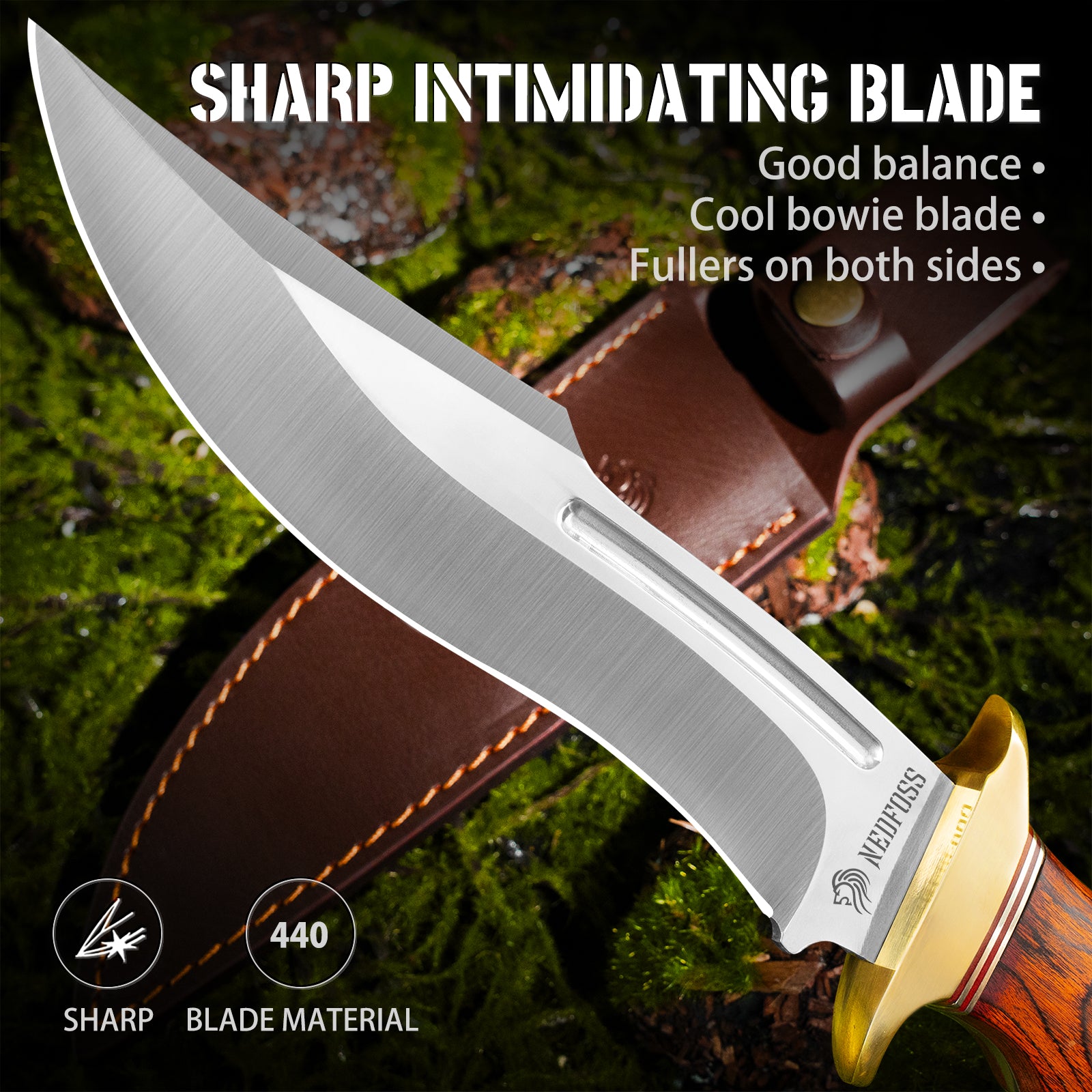Nedfoss SA78 Fixed Blade Bowie Knife with Leather Sheath – NedFoss 