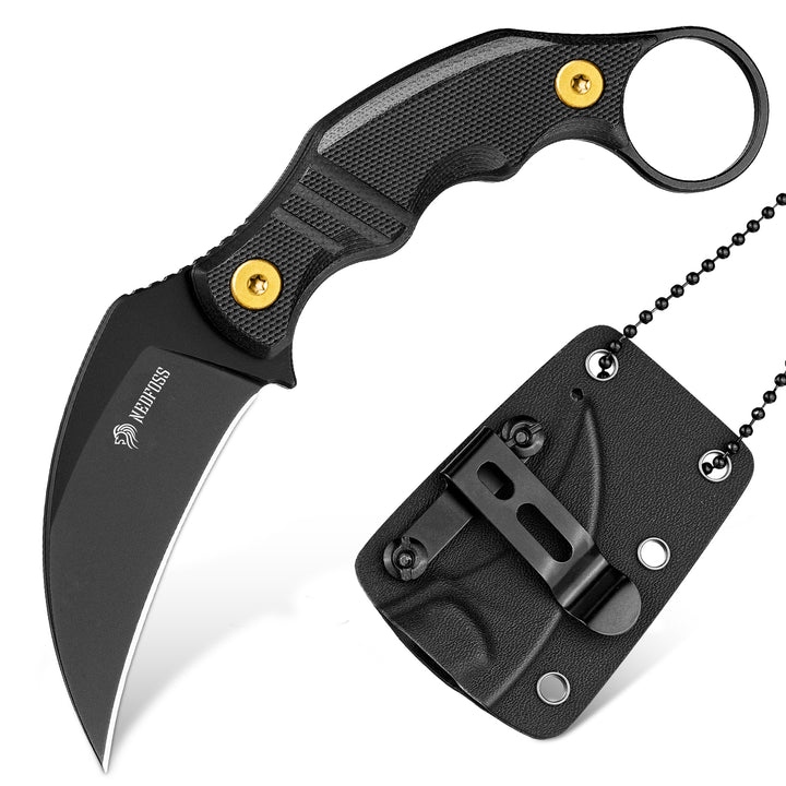 NedFoss VULTURE EDC Fixed Blade Knife, 2.3" 14C28N Steel Neck Knife with Kydex Sheath, G10 Handle, Adjustable Belt Clip, Mini Utility Tactical EDC Knife with Chain Lanyard