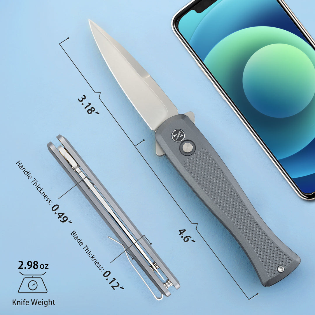 NedFoss MERMAID II Pocket Knife, 3.18" 14C28N Steel Small EDC Button Lock Knife with Aluminum Handle