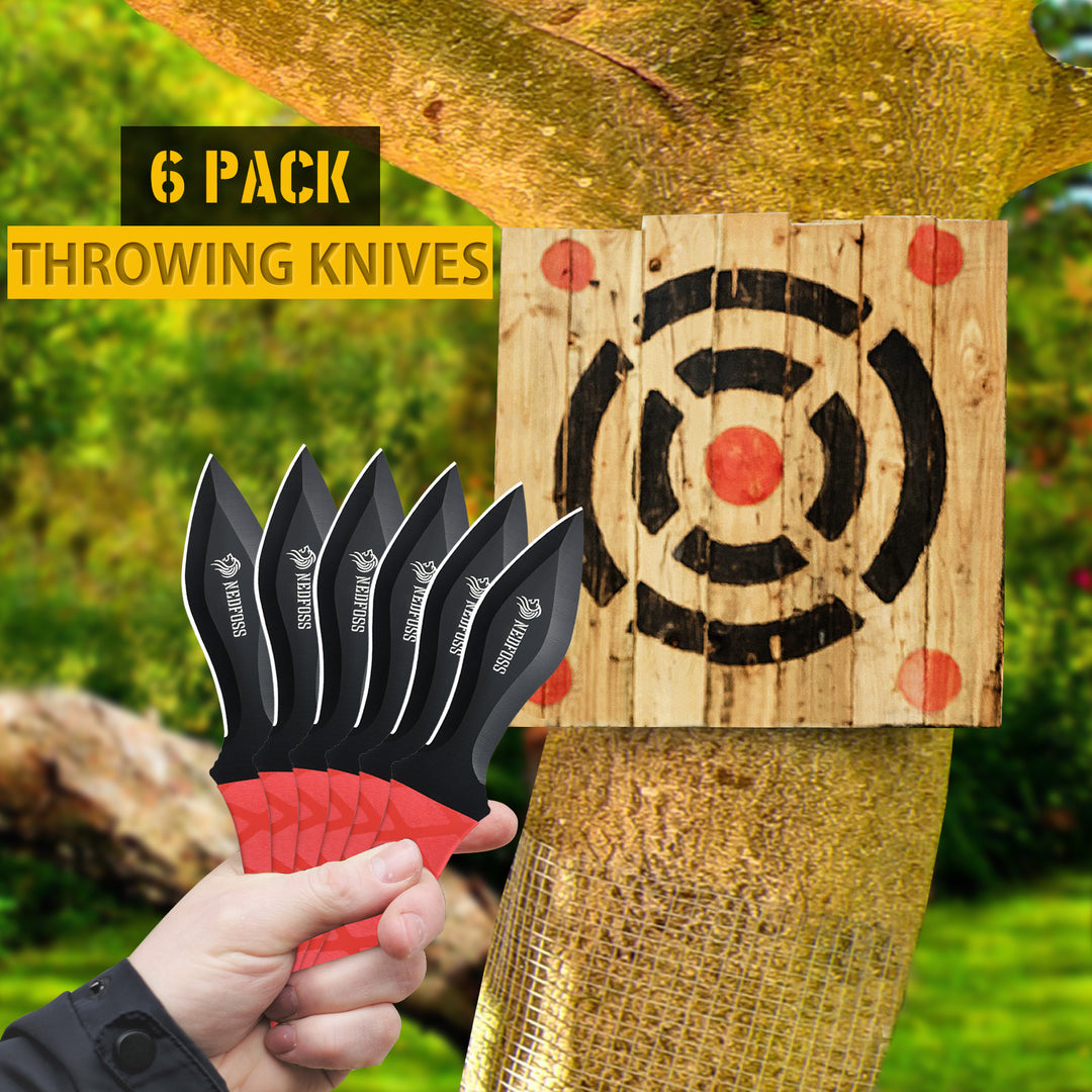 NedFoss COBRA Throwing Knives 6Pack, Ideal Companion for Throwing Axes and Tomahawks, 10" One Piece Stainless Steel Design with Sheath, Sturdy for Recreation and Competition