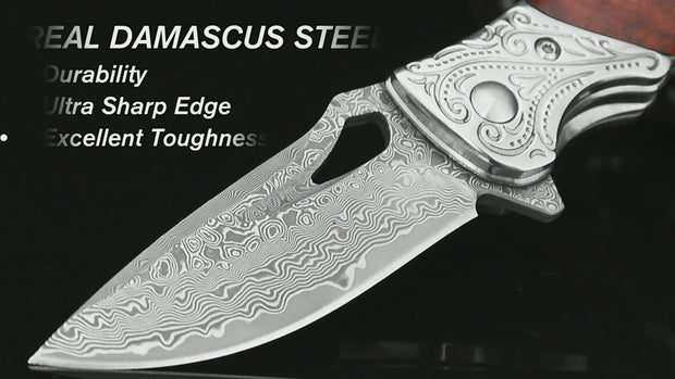 NedFoss tiger-shark 2.75 Damascus Pocket Knife with Engraved