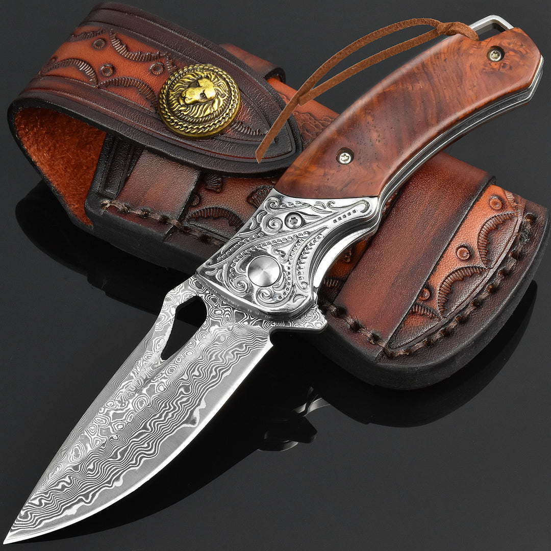 NedFoss Heron Damascus Pocket Knife for Men, Handmade