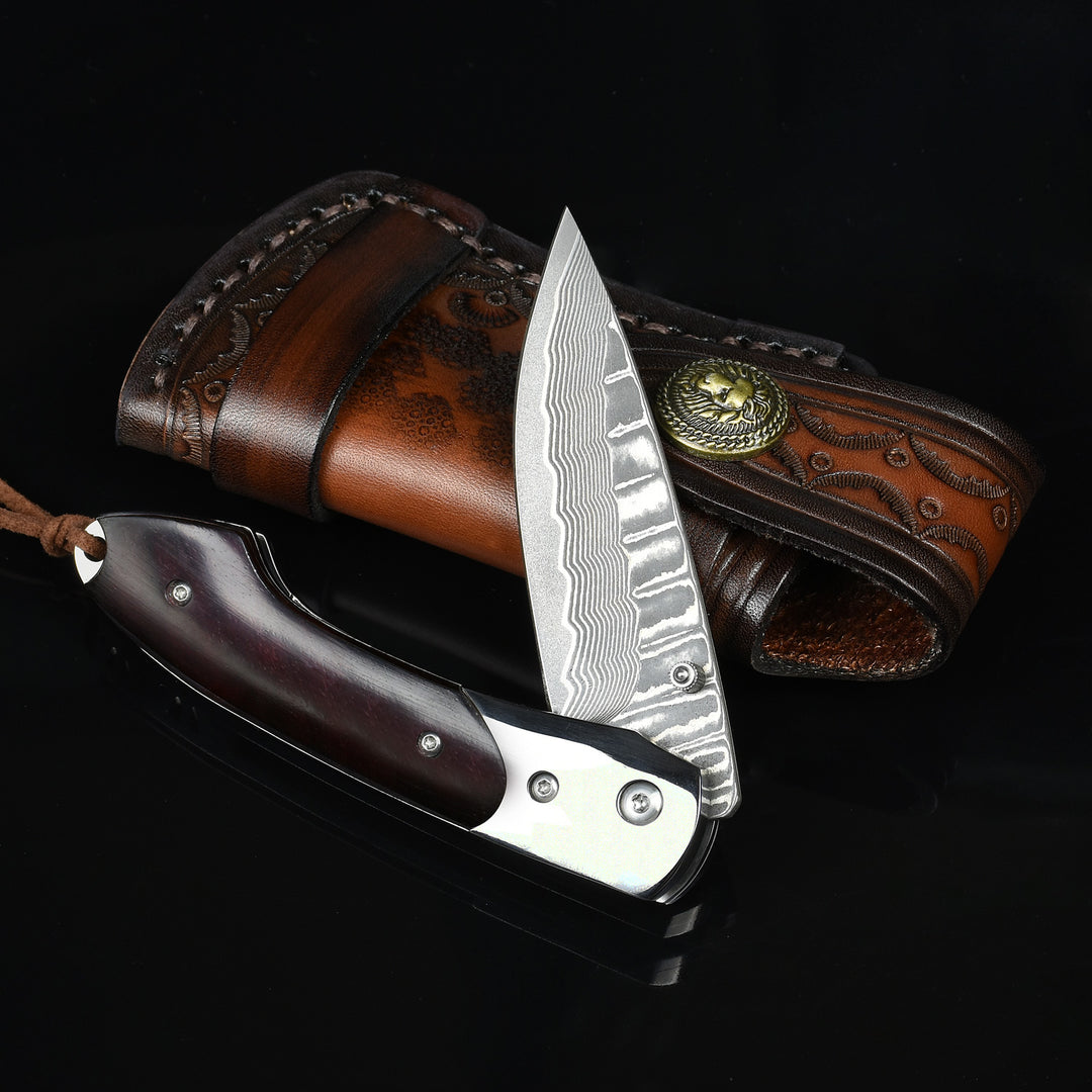  NedFoss Swordfish Damascus Pocket Knife for Men, Handmade  Forged Damascus Steel Blade with Retro Leather Sheath, Sandalwood Handle,  Excellent Gifts for Men : Tools & Home Improvement